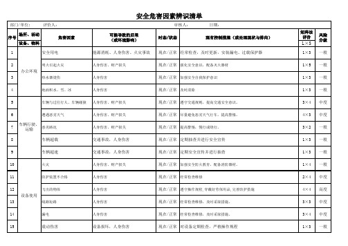 危害因素清单