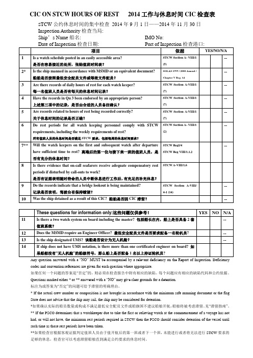 2014年CIC工作与休息时间PSC检查表样本