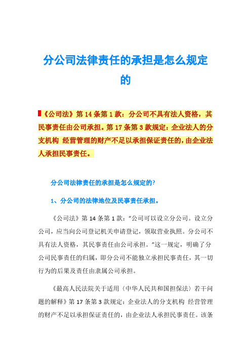 分公司法律责任的承担是怎么规定的