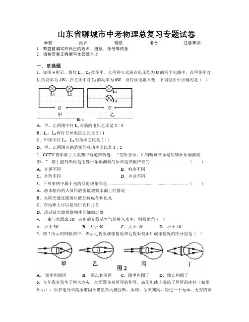 最新山东省聊城市中考物理总复习专题试卷及解析