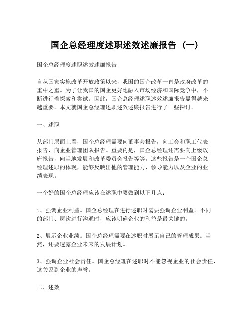 国企总经理度述职述效述廉报告 (一)