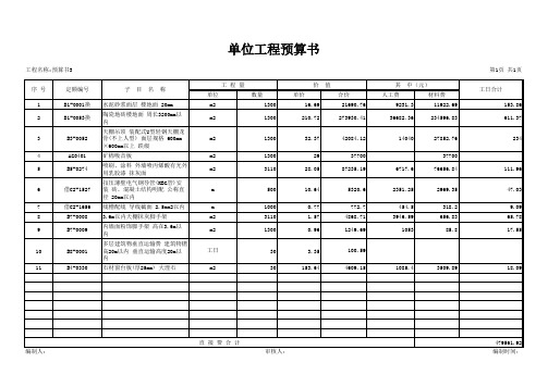 单位工程预算书(基本单位)-横向