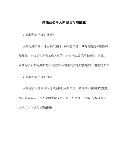 某煤业公司瓦斯综合治理措施