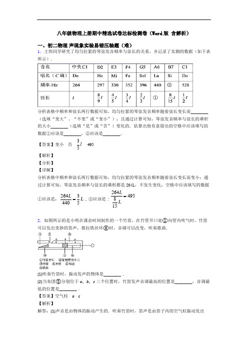 八年级物理上册期中精选试卷达标检测卷(Word版 含解析)