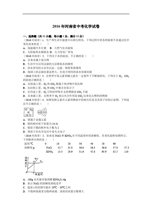 中考化学2016河南省试卷