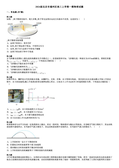 2024届北京市通州区高三上学期一模物理试题 (2)