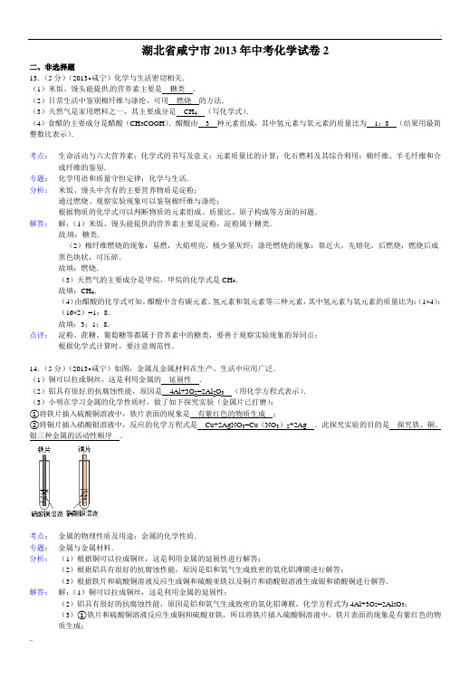 湖北省咸宁市2013年中考化学试卷2