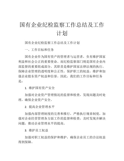 国有企业纪检监察工作总结及工作计划