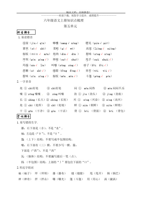 2020年六年级语文上册第五单元知识点汇总(pdf)