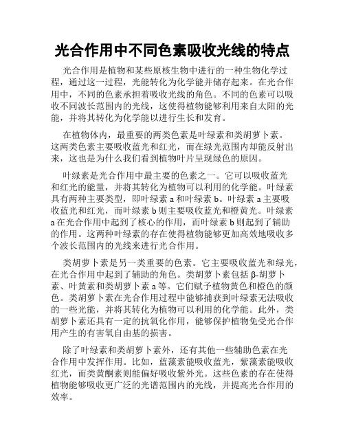 光合作用中不同色素吸收光线的特点