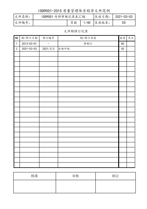 ISO9001-2015内部审核记录完整汇编