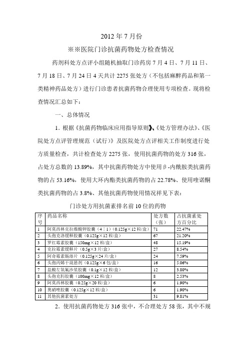 7月份抗菌药物处方点评