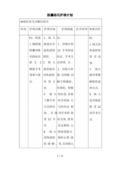 胆囊结石护理计划