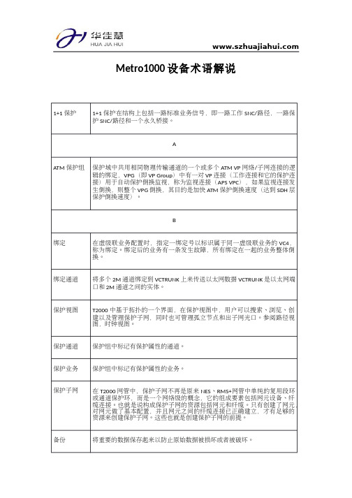 Metro1000设备术语解说