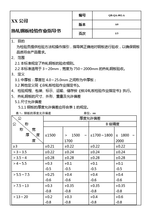 热轧钢板检验作业指导书