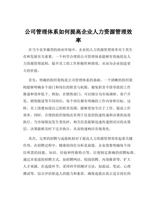 公司管理体系如何提高企业人力资源管理效率