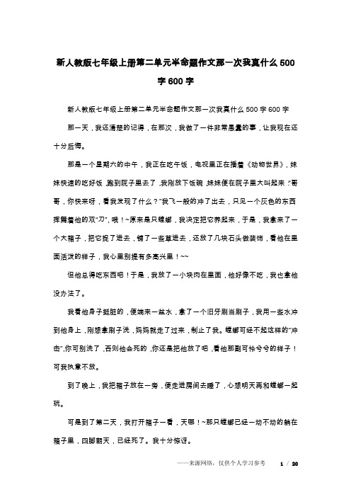 新人教版七年级上册第二单元半命题作文那一次我真什么500字600字