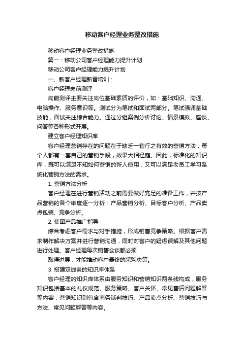 移动客户经理业务整改措施