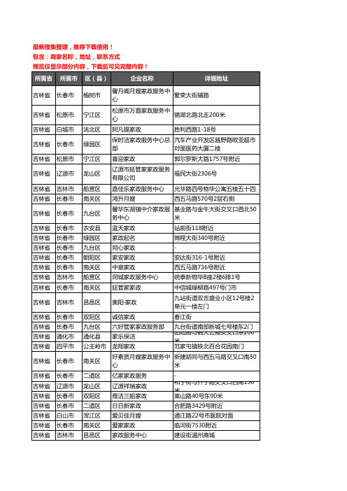 新版吉林省家政服务企业公司商家户名录单联系方式地址大全577家