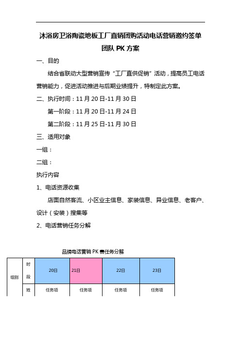 沐浴房卫浴陶瓷地板工厂直销团购活动电话营销邀约签单团队PK方案