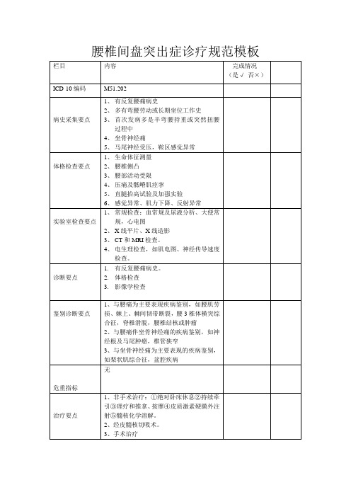 腰椎间盘突出诊疗规范模板