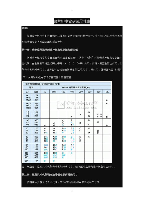 贴片钽电容封装尺寸表