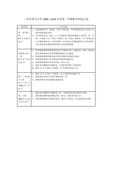 三亚市第五中学2009---2010年度第一学期数