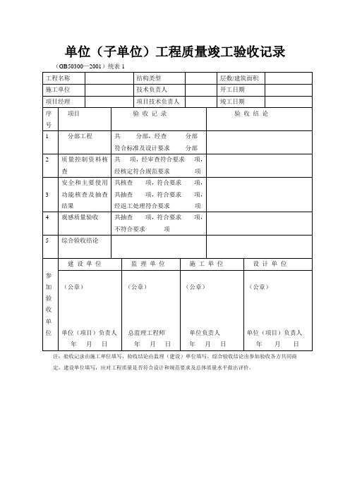 单位工程竣工验收记录