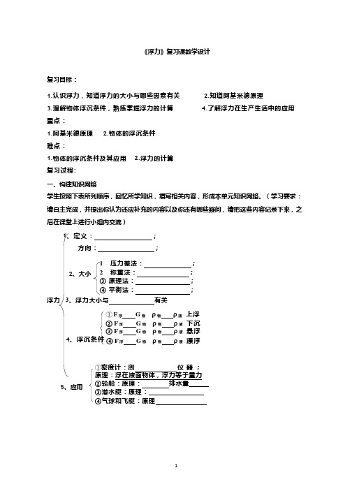 初中物理《浮力复习课》优质课教案、教学设计