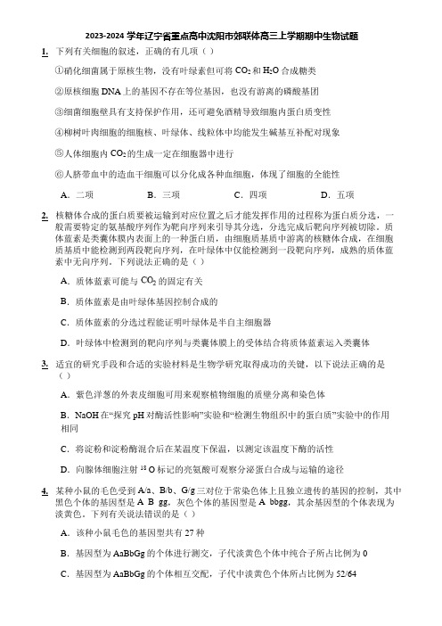 2023-2024学年辽宁省重点高中沈阳市郊联体高三上学期期中生物试题