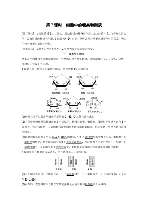 人教版高中生物必修一习题2.4细胞中的糖类和脂质含解析