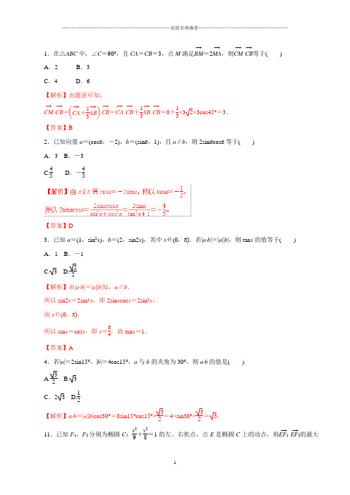 专题21 平面向量的应用(精编题型专练)-2019年高考数学(文)热点题型和提分秘籍 Word版含解析