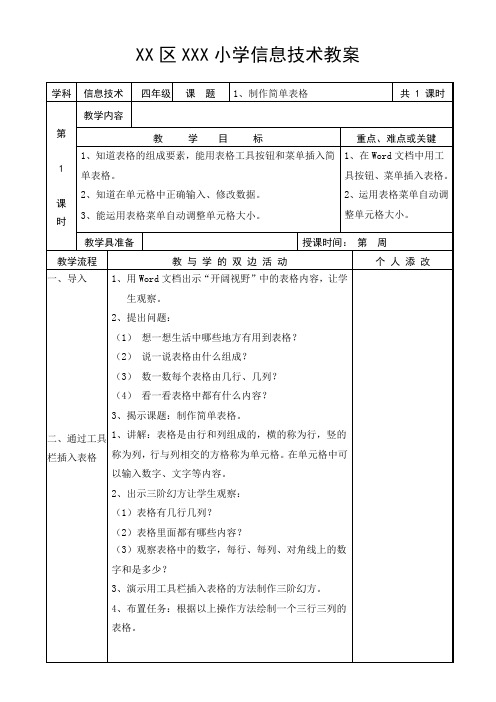 XXXX福建教育出版社新版小学信息技术教案四下全册