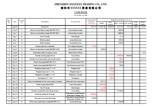 现金和银行存款日记账(cash Book  Bank Statement)