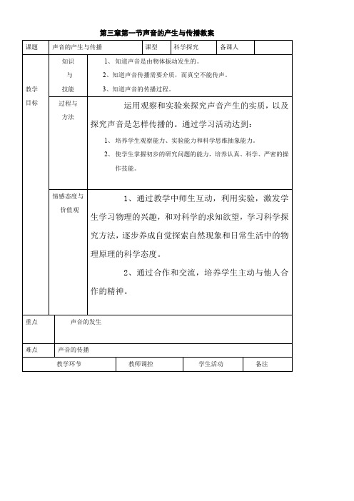 沪科版八年级物理上册 3、1科学探究声音的产生与传播教案5word版