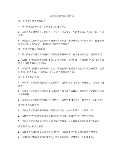 大学班级制度管理制度表