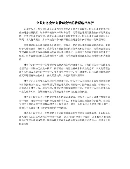 企业财务会计向管理会计的转型路径探析