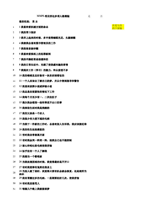 MMPI-明尼苏达多项人格测验