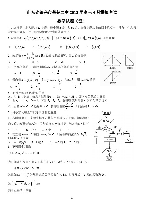 莱芜二中2013届高三4月份模拟考试(数学理)