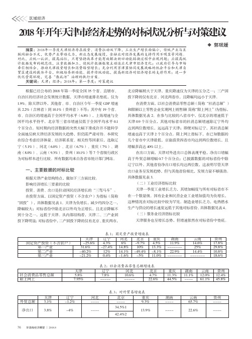 2018年开年天津市经济走势的对标状况分析与对策建议