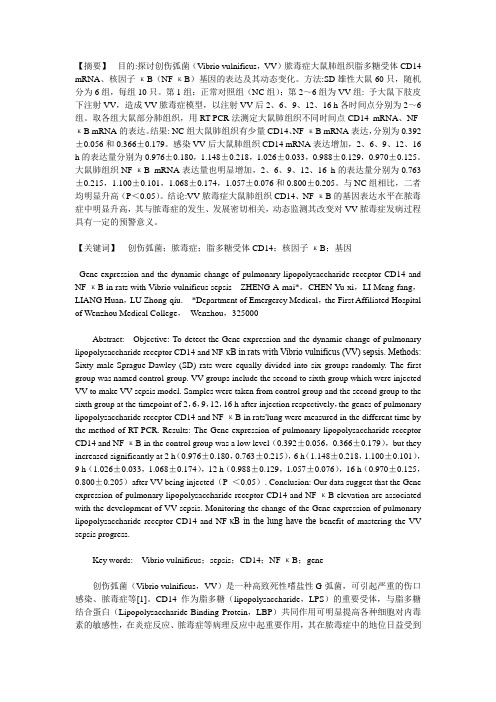 创伤弧菌脓毒症大鼠肺组织脂多糖受体CD14 mRNA、核因子-κB的基因动态表达