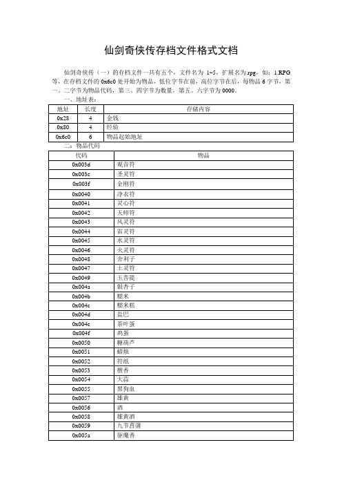 仙剑奇侠传存档文件格式