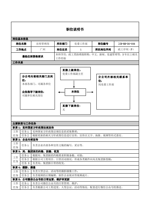 宣传管理岗职位说明书