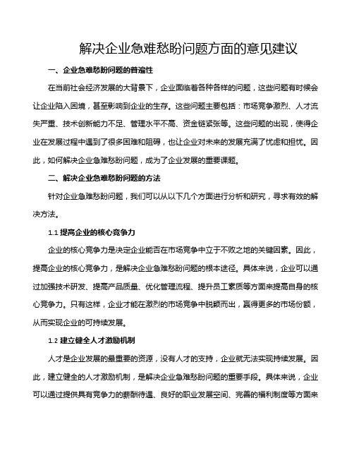 解决企业急难愁盼问题方面的意见建议