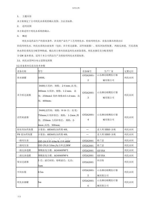 纯化水系统确认方案设计(完整版)