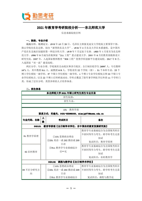 2021年教育学考研院校分析——东北师范大学