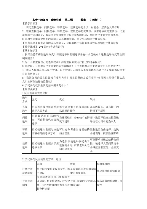 高考一轮复习  政治生活   第二课      教案