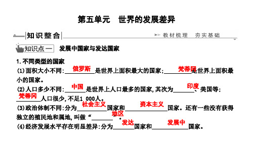 2019年湘教版中考地理复习课件：第五单元 世界的发展差异(共17张PPT)