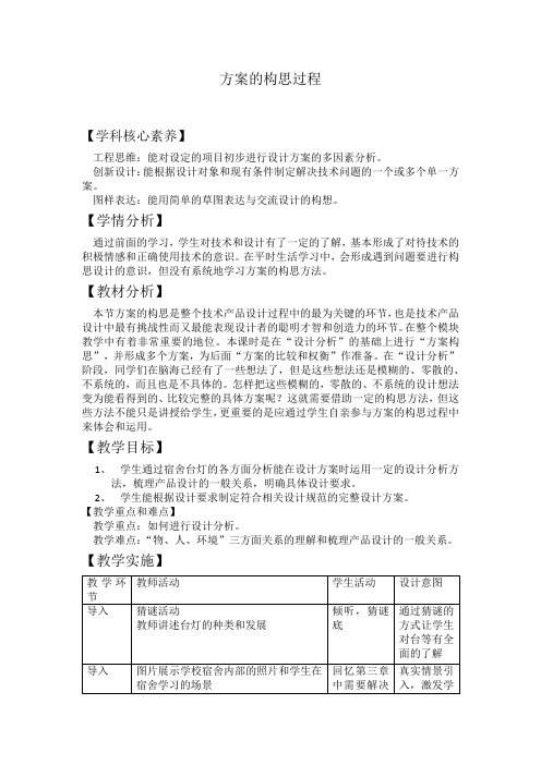 高中通用技术_方案的构思过程教学设计学情分析教材分析课后反思