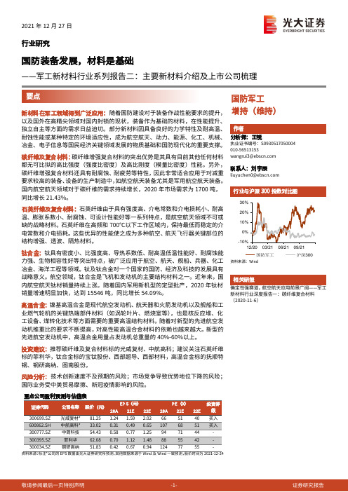 军工新材料行业系列报告二：主要新材料介绍及上市公司梳理：国防装备发展，材料是基础